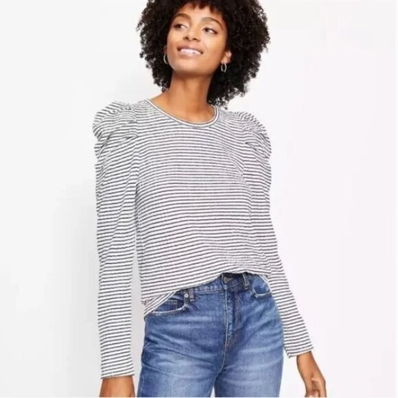 LOFT Tops - LOFT Striped Pleated Puff Long Sleeve Top Size M